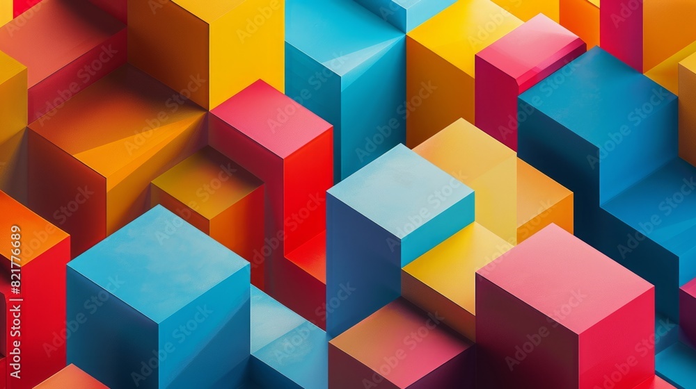 Wall mural vibrant geometric abstract with dynamic composition of colorful shapes.