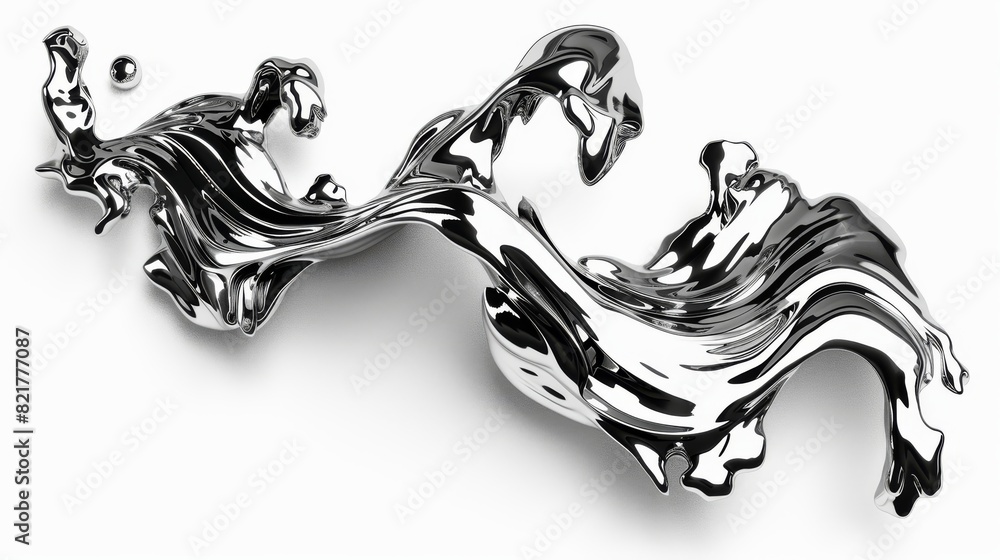Poster sculpted y2k flame in liquid mercury. 3d rendering of abstract cyber sigil metallic melted modern bu
