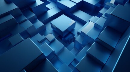 Blue cube geometric design in abstract 3D render