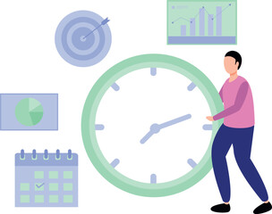 The boy is managing time.