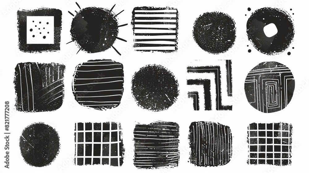 Poster drawings done using a pencil and charcoal pen with square and circle highlights. markers and scratch