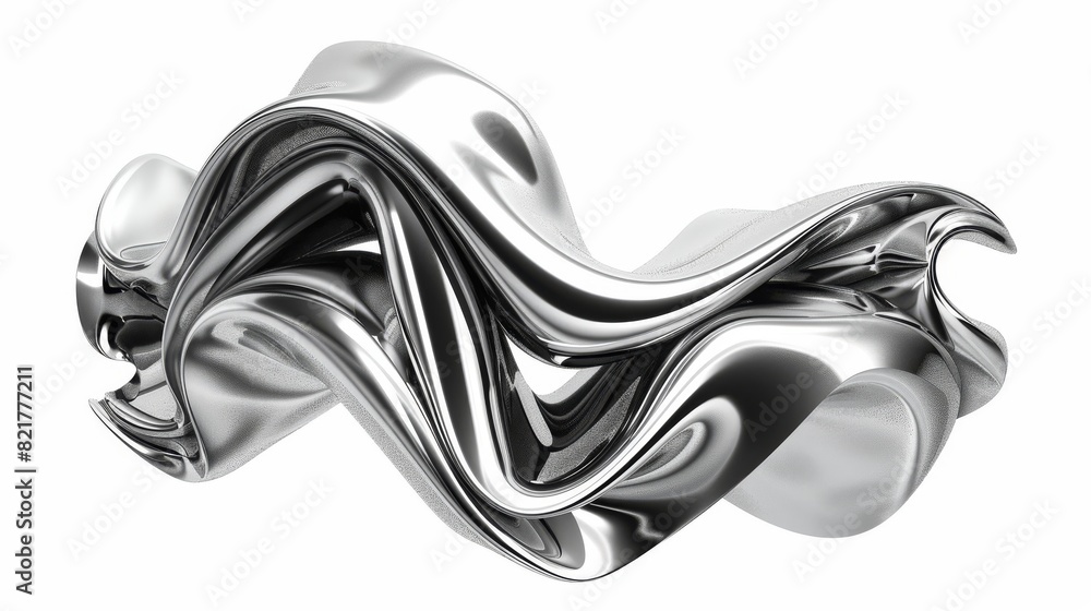 Poster 3d rendering aluminum gradient shape design element isolated on white background. abstract liquid me