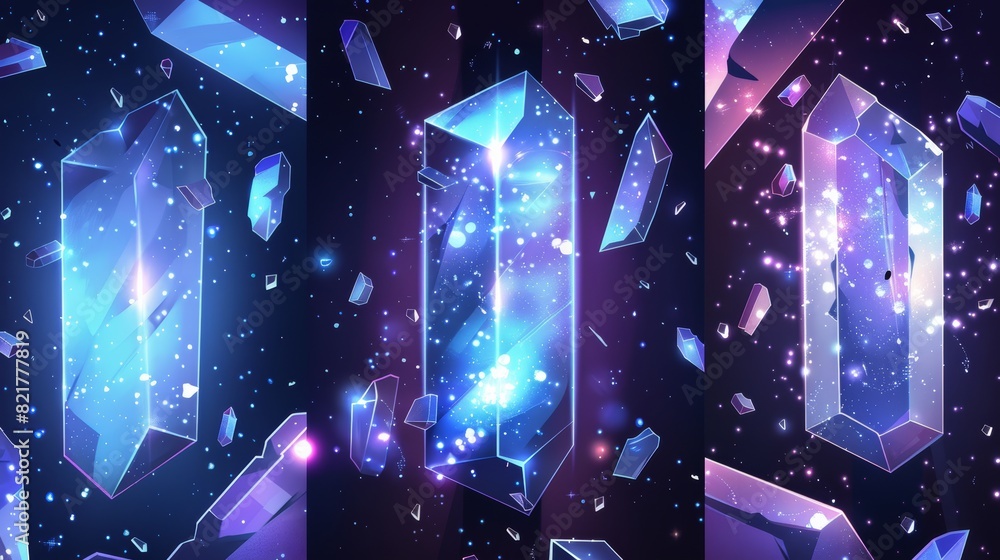 Poster abstract modern banner set with blue elements that are smooth and shiny