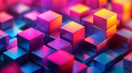 Obraz premium Vibrant abstract geometric pattern with neon cubes and vivid colors.