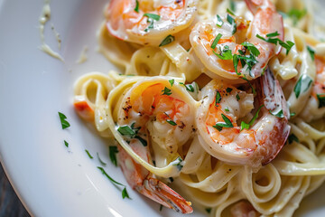 Creamy Shrimp Alfredo Pasta with Fresh Parsley Garnish