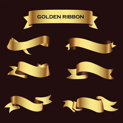 Set of Gold ribbon banners. Ribbon elements. Modern Luxury ribbons collection. isolated on dark background. Vector illustration eps 10	