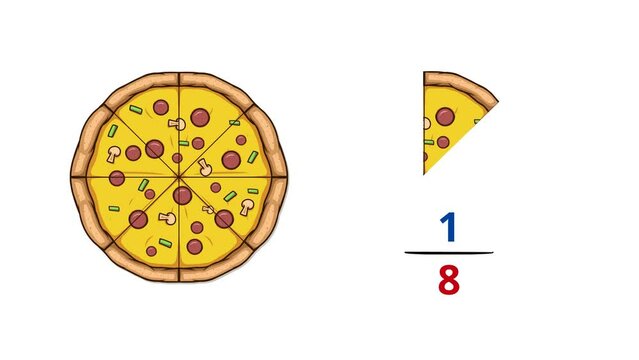 Video of Color math worksheet for fractions.Fraction for children.fraction with pizza.