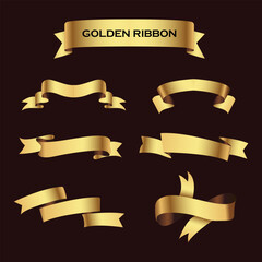 Set of Gold ribbon banners. Ribbon elements. Modern Luxury ribbons collection. isolated on dark background. Vector illustration eps 10	