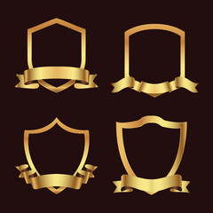 Round gold label with ribbons. Badges template. certificate element in flat style. vector