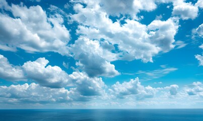 Fototapeta premium Blue cloudy sky above a sea view, Generative AI