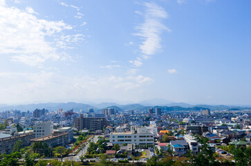 Cityscape of Tottori city in Tottori prefecture, Chugoku, Japan.
