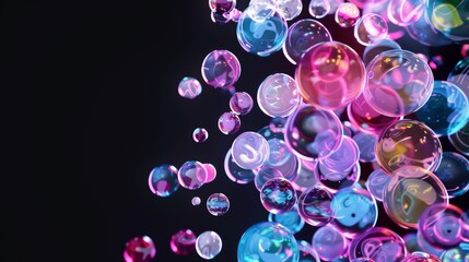 3D render of colorful bubbles on black background, 4K video, looping