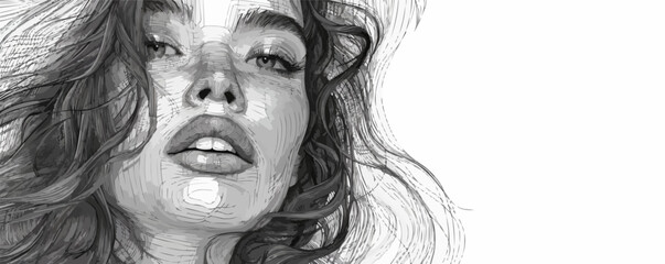 Fototapeta premium Portrait of a woman in a modern style. Lines. Pencil sketch. vector simple illustration