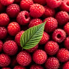 Ripe red raspberry with leaf isolated 