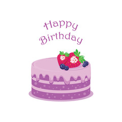 birthday cake with a strawberry and blueberry on white background.vector illustration in a flat style.