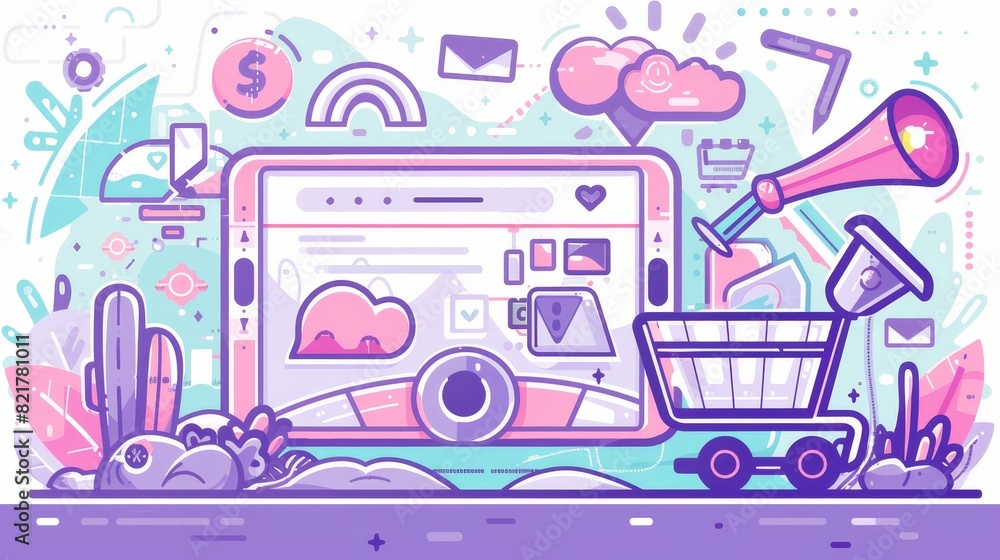 Aufkleber a concept of e-commerce, a seo landing page, and an app user interface and user experience on the on