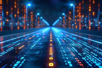 Fototapeta premium Logistic road with hologram data online network background.