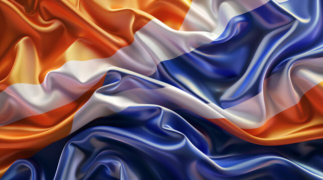 Abstract digital background or texture design of dutch flag colors, Netherland Holland national country symbol illustration wavy silk fabric background