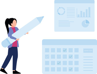 The girl is planning the work.