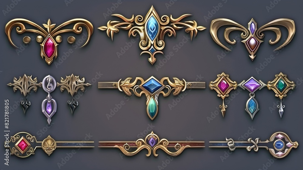 Poster border ui design for fantasy game border. medieval gold metal interface element icon for rpg. decora