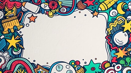 Vibrant Doodle Print Border Design with Blank Space for Customizable Business Concept Mockup Background