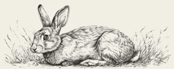 hare Engraving style. Simple pencil drawing. vector simple illustration