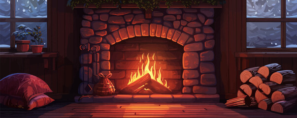 Vintage old fireplace. vector simple illustration