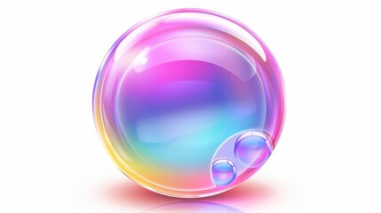 Transparent air sphere with reflections and highlights of rainbow colors, isolated on white.
