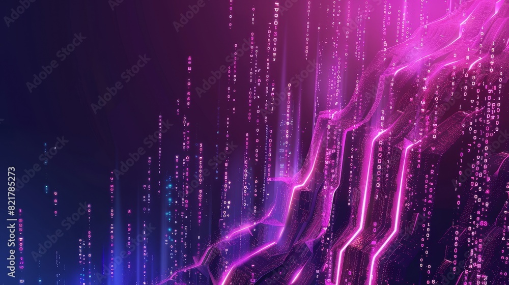 Poster an illustration of a big data waterfall or cascade of digital binary codes. isometric modern illustr