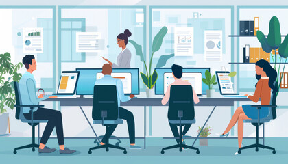 People working together in a modern office space.