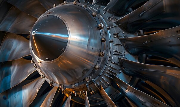 fan blade and spinner cone in an aircraft s turbofan engine , Generative AI