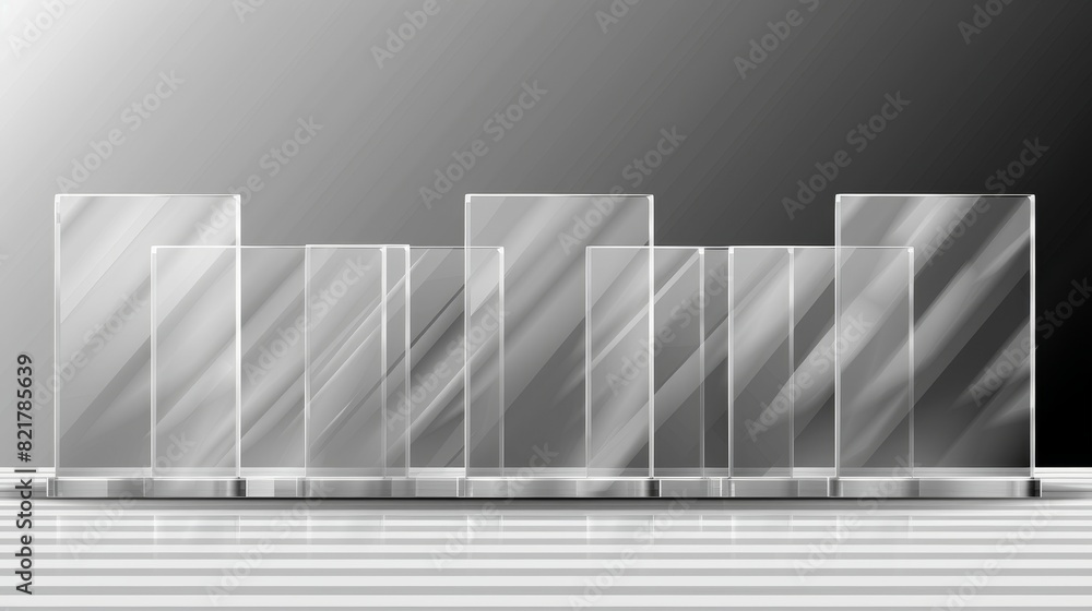 Poster display stand with acrylic nameplate holder and transparent table holders isolated on transparent ba