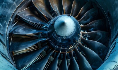 fan blade and spinner cone in an aircraft s turbofan engine , Generative AI