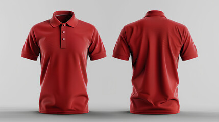 Front and back red polo shirt mockup white background