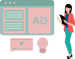 The girl is working on commercials.