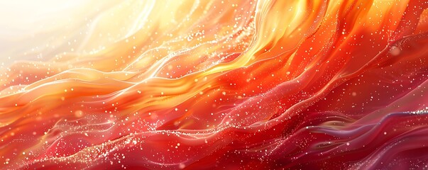 Energetic waves in shades of orange and red, creating a sense of lively motion as they move from left to right along the bottom.