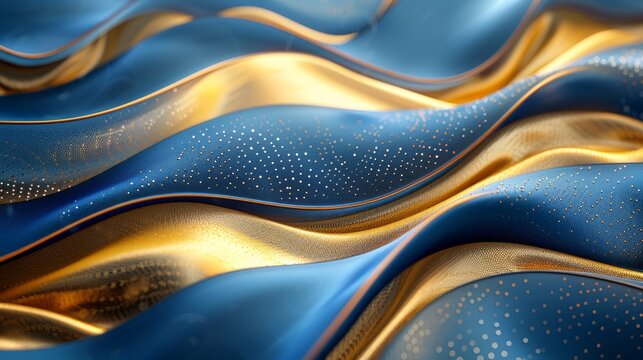 Elegant wavy blue and gold patterns with intricate details