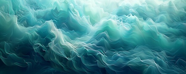 Vibrant teal and aqua waves merging and separating as they move along the lower edge, creating fluid abstract patterns.