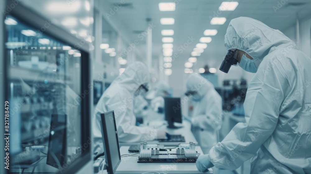 Poster developing electronics for medical electronics in a research factory cleanroom: engineers and scient