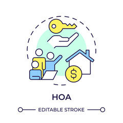 HOA multi color concept icon. Management services, neighborhood administration. Round shape line illustration. Abstract idea. Graphic design. Easy to use in infographic, presentation