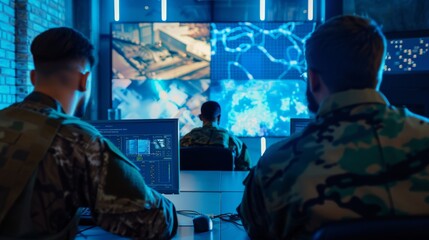 The military surveillance team locked a target on a vehicle from a satellite and was monitoring it on a big monitor in the cyber operations office for managing security and army communications.