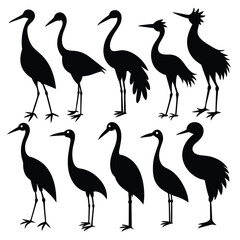 Set of Stork black Silhouette Vector on a white background