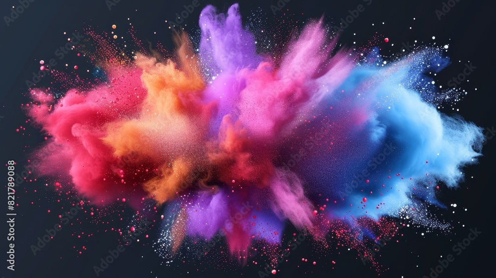 Aufkleber modern realistic splash of paint powder with particles. isolated on transparent background with text