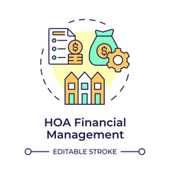 HOA financial management multi color concept icon. Administrative support, service. Round shape line illustration. Abstract idea. Graphic design. Easy to use in infographic, presentation