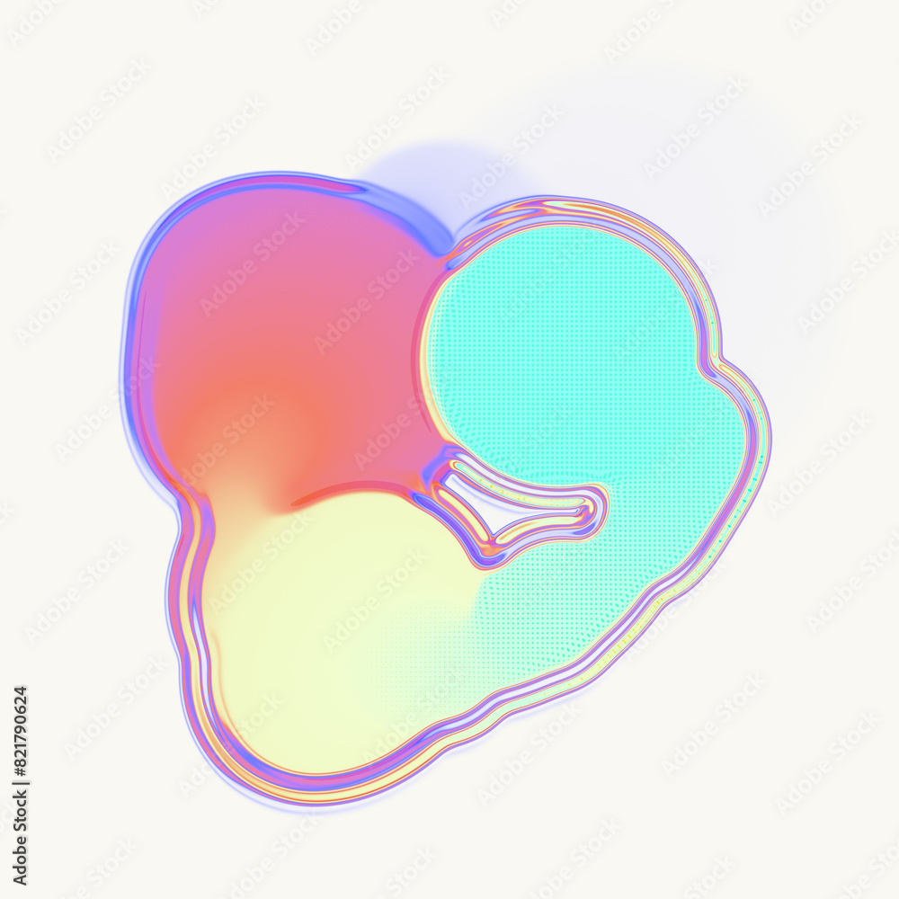 Poster 3d rendering digital illustration of stylized abstract organic shapes