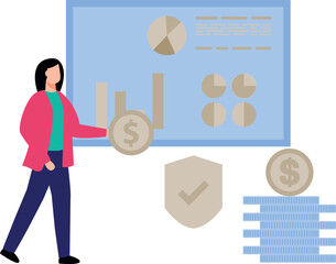 Girl working on business chart graph.