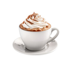 Cup of Hot Coffee with Whipped Cream on Top Isolated on Transparent Background, PNG, Cut Out.