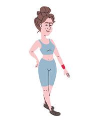 Female fitness trainer. Woman in doodle style.