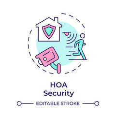 HOA security multi color concept icon. Surveillance system, public safety. Violation tracking. Round shape line illustration. Abstract idea. Graphic design. Easy to use in infographic, presentation