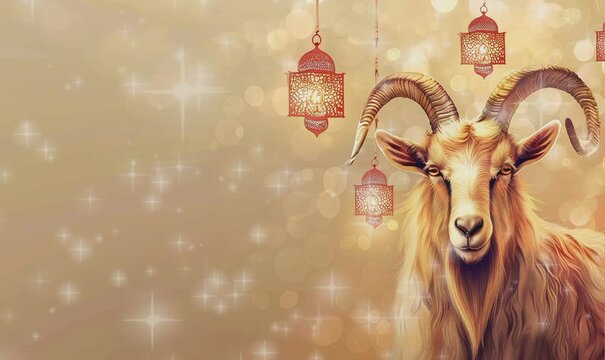 Happy Eid Al adha background decoration with goat